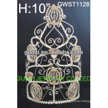 Large hot wholesale Halloween pumpkin pageant custom crystal toara crown -GWST1128